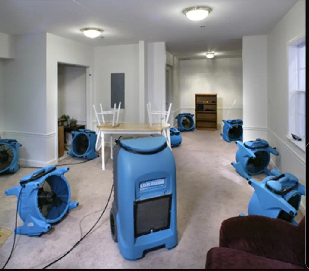 Air movers and dehumidifier setup for Water Extraction & Removal in Pella